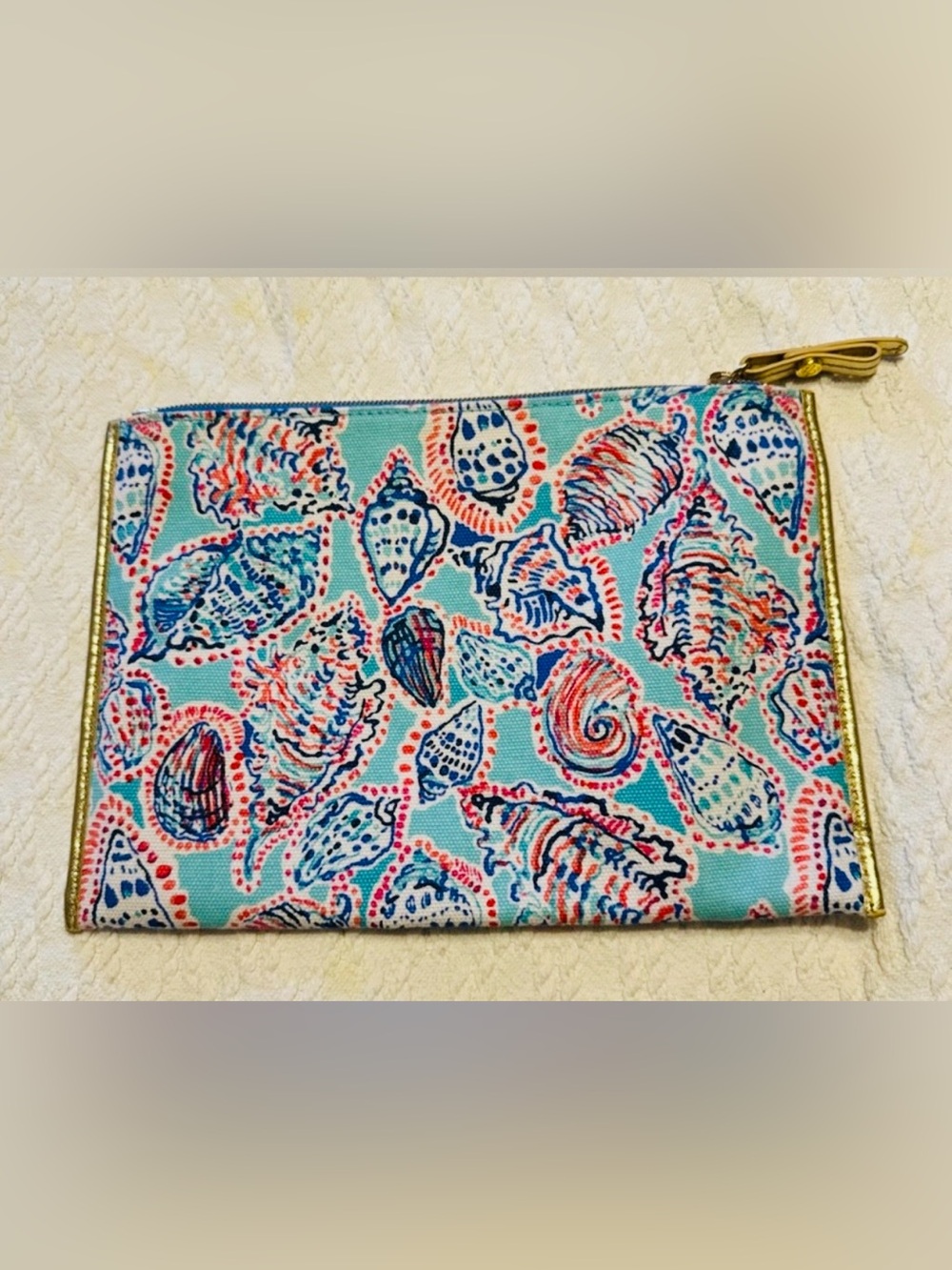 Lilly Pulitzer Seashell Zip Pouch Clutch Blue Pink Coastal Preppy Wallet